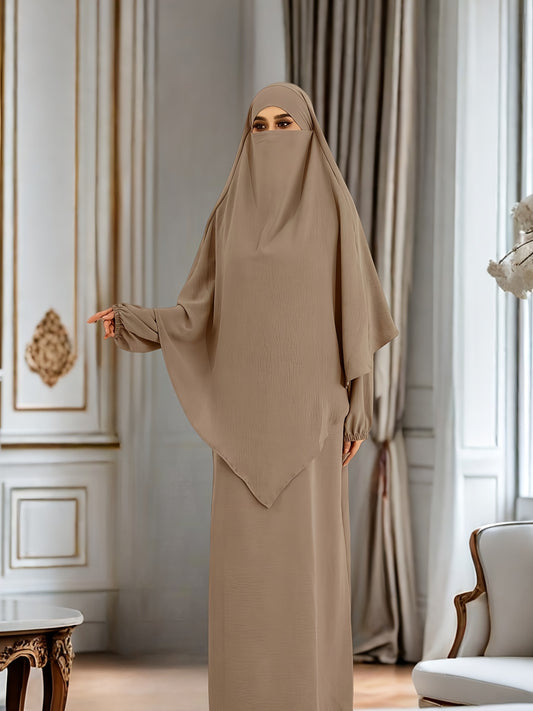 Chic Modest Long Sleeve Hijab Dress - Comfortable & Stylish Solid Color Crew Neck - Loose Fit for Casual Daily Wear - Perfect for Fashion-Conscious Women