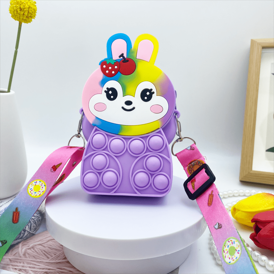 Adorable Rabbit Silicone Bag: Lightweight, Water-Resistant Jelly Purse with Zip Pocket & Lanyard - Perfect Cartoon Gift for Girls