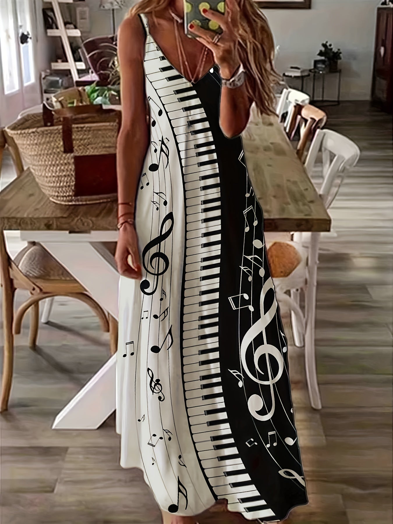 IKEARLAX Summer Elegance: Sexy Spaghetti Strap V-Neck Maxi Dress with Unique Print - Durable & Easy Care, Perfect for Any Occasion