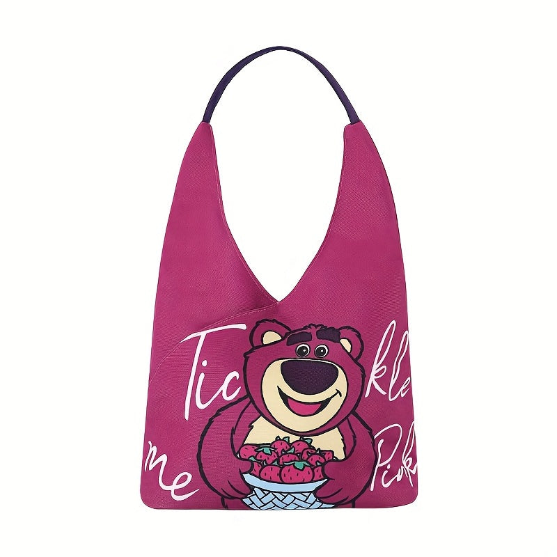 Charming Disney Character Nylon Shoulder Bag - Durable & Lightweight, Mickey & Lotso Cartoon Underarm Tote - Perfect for Day Trips & Casual Outings