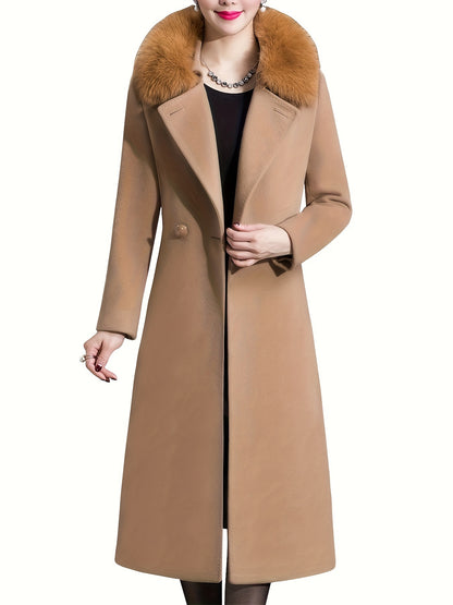 Aprsfn Women's Elegant Solid Color Mid-Length Thicken Warm Pea Coat with Faux Fur Collar