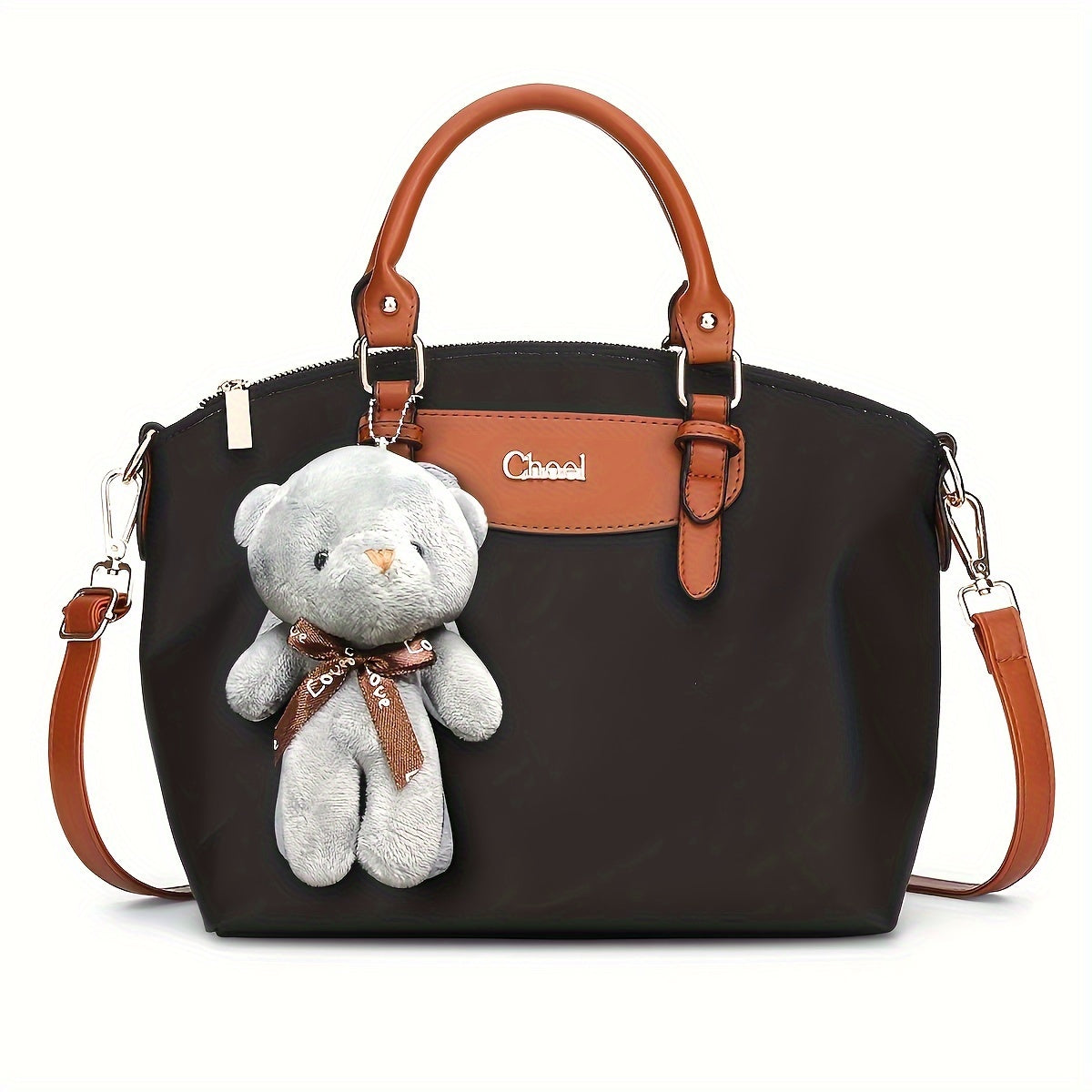 Classic Oxford Cloth Crossbody Bag for Women - Adjustable Strap Nylon Shoulder Purse with Bear Charm