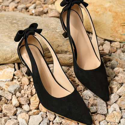 Chic Bowknot Stiletto Heels - Elegant Point Toe Dress Pumps with Fashion Cutout Design - Slip-On Luxury for Sophisticated Style