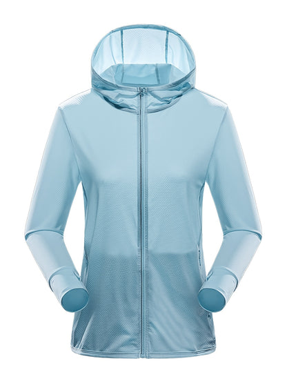 Lightweight Long Sleeve Cooling Ice Silk Hooded Jacket for Women - Breathable, Quick-Drying, Semi-Sheer, Solid Color, Casual Sports Top for Running, Hiking, Cycling - Polyester and Spandex Blend, Non-Stretch, Woven Fabric