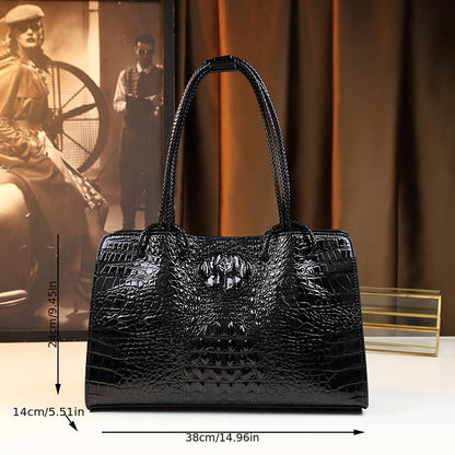 Luxurious Genuine Leather Satchel - Elegant Crocodile Pattern Handbag with Shoulder Strap, Fashionable Purse for Women - Premium Quality, Stylish and Durable