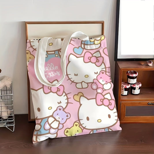 Kawaii Hello Kitty Tote Bag - Fashionable Anime Shoulder Bag with Adorable Design, Spacious for Books & Shopping, Perfect for School & Casual Wear