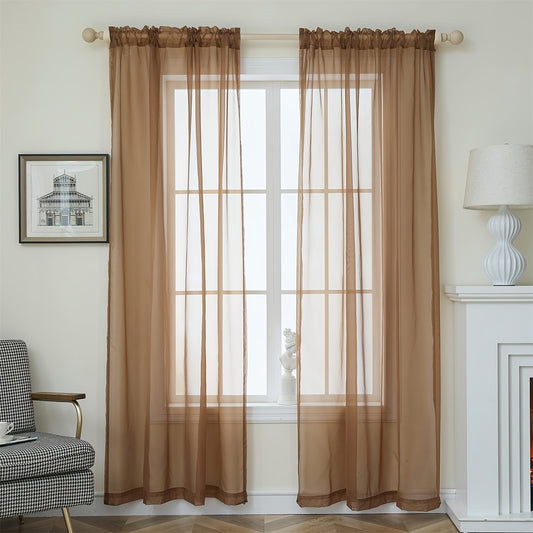 2pcs Sheer Curtains, Solid Color Rod Pocket Curtains, Soft Window Treatment Panels, For Study Room/Living Room/Guest Room, Home Decoration, Room Decoration