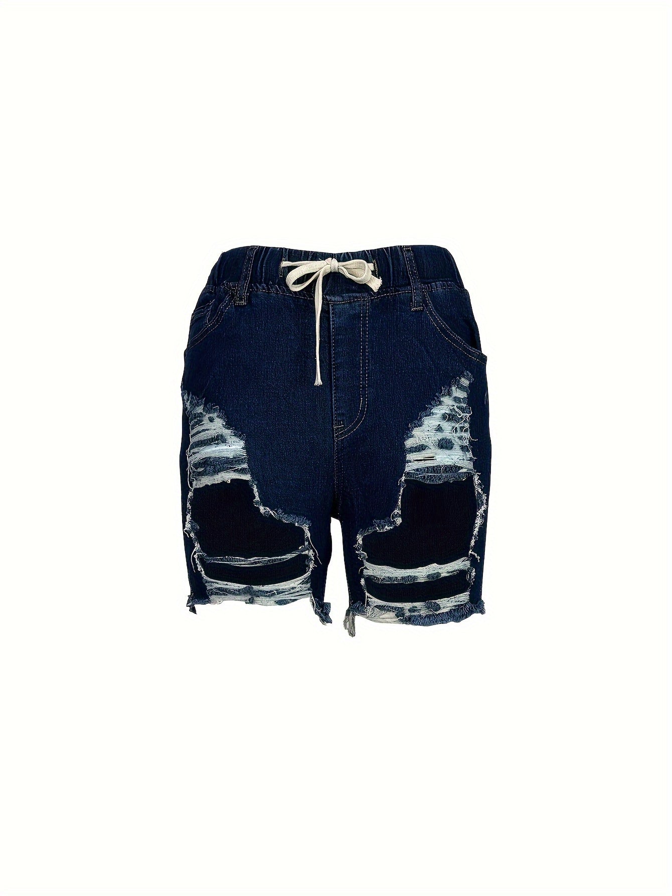 High-Waist Stretch Denim Shorts for Women - Easy-Care, Chic Ripped Detail, Casual Spring/Summer Look