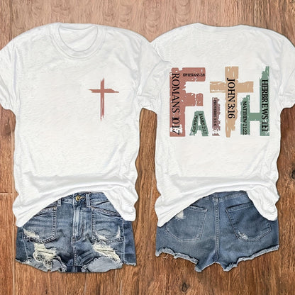 Vibrant Cross Faith Print T-shirt - Comfortable Short Sleeves for Warm Weather, Classic Crew Neck Design for a Timeless Look, Relaxed Fit Casual Top for Everyday Wear - Perfect for Warm Seasonal Occasions, Designed Exclusively for Women