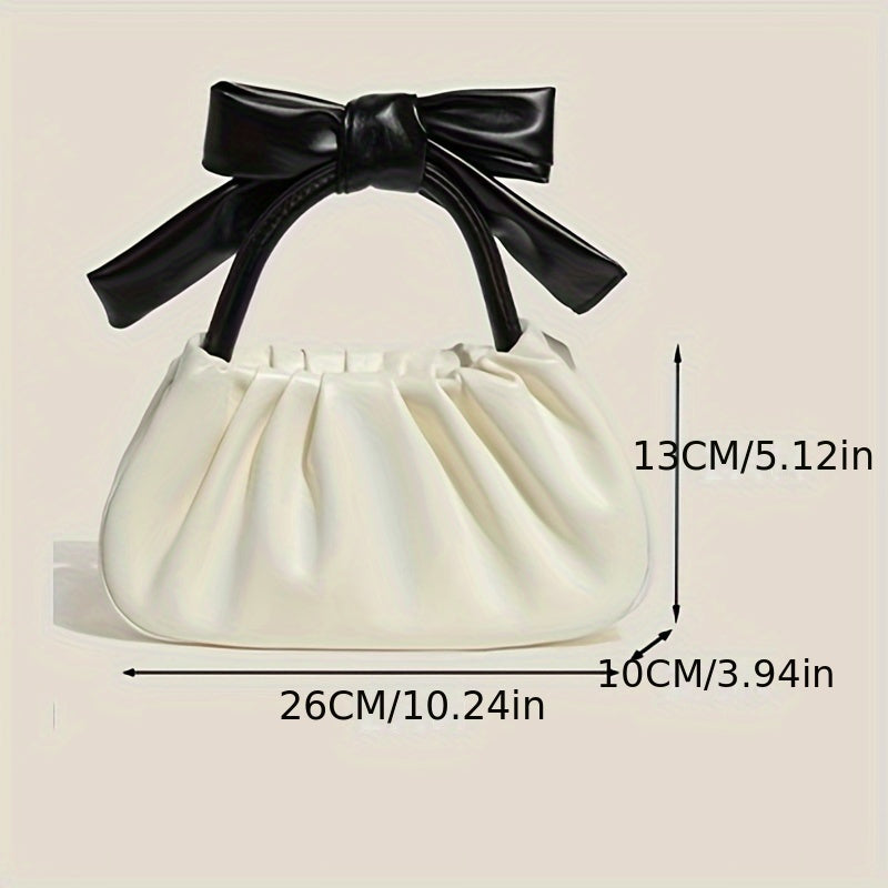 Small Fashionable Cloud-Shaped Tote Bag for Women with Zipper Closure, Bow Knot Design