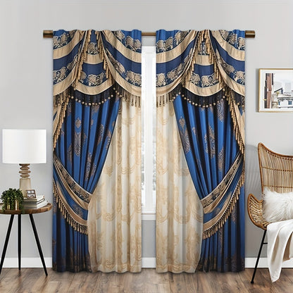 2pcs European-style Window Curtains 3D Digital Printing Rod Pocket Curtain For Living Room And Bedroom Home Decor