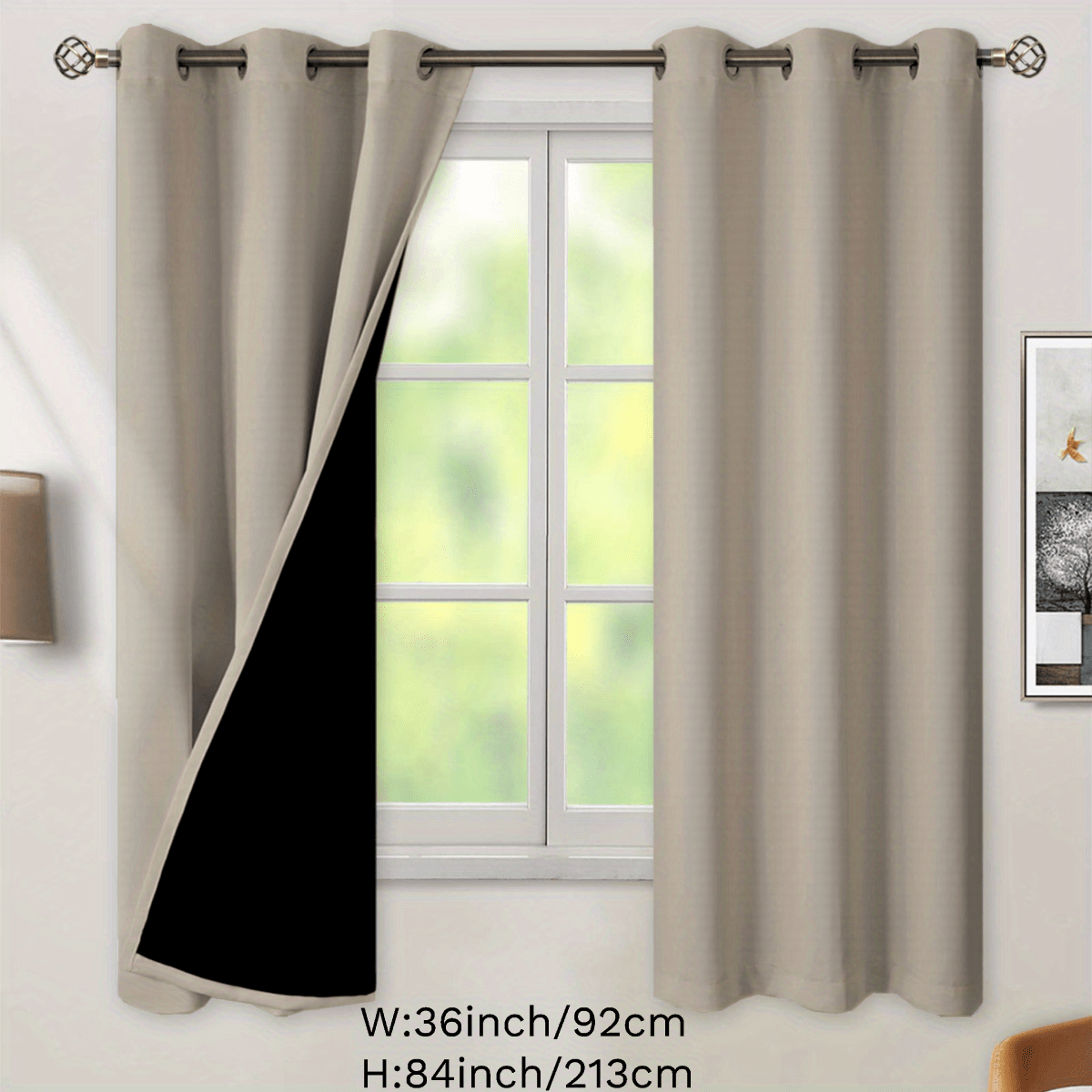 2 Panels Blackout Curtains Heat Insulation Curtain Panels With Coated Insulation Lining Suitable For Living Room, Bedroom, Kitchen, Bathroom, Home Decor, Room Decor