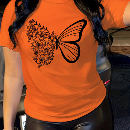 Butterfly Blossom Womens T-Shirt - Short Sleeve, Crew Neck, Lightweight & Breathable - Perfect Casual Top for Summer & Spring Wardrobe