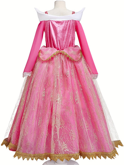 Girl's Fairy Tale Character dress, Lace Decor Long Sleeve Dress, Princess Dress Up Outfits For Christmas Halloween Party Birthday Performance, As Gift