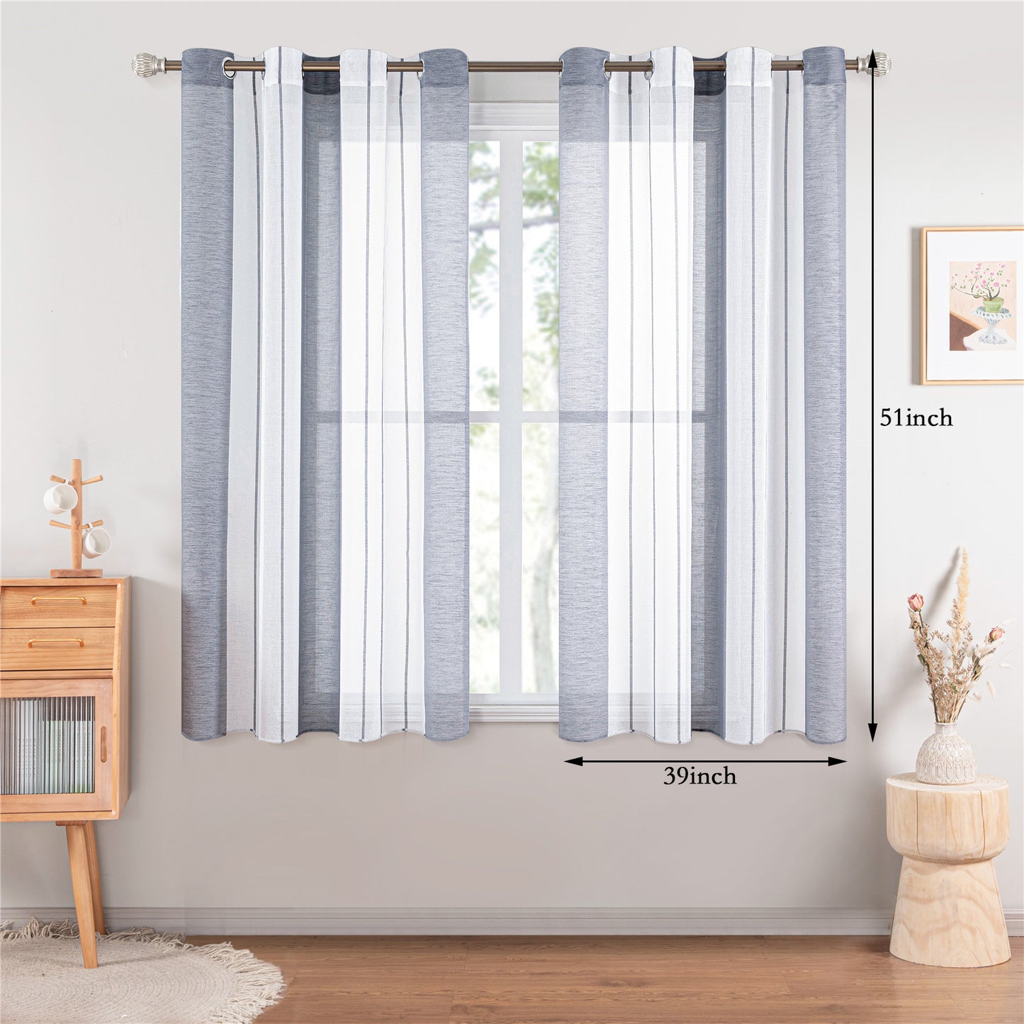 1pc Elegant Striped Pattern Sheer Tulle Panels - Perforated Curtains for Living Room and Bedroom Blinds with Filtered Light and Privacy - Easy to Install and Maintain