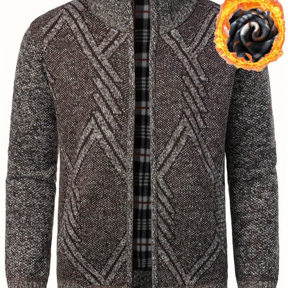 Men's Full Zip Up Casual Cardigan, Thermal Regular Fit Knit Sweater