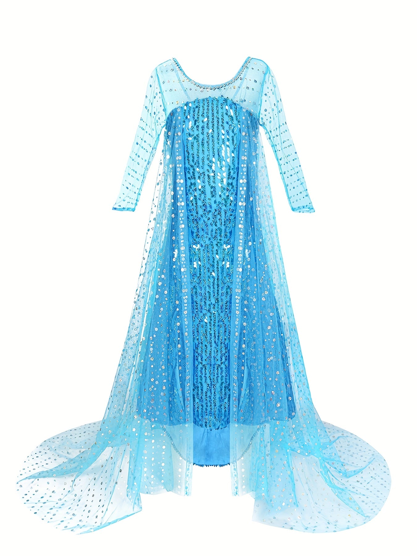 Girl's Princess Dress With Accessories Sets, Sequin Decor Long Sleeve Dress, Tulle Cloak, Ice And Snow Queen Cosplay Outfits, Halloween Holiday Party Prom Birthday Performance Costume, Kids Clothes