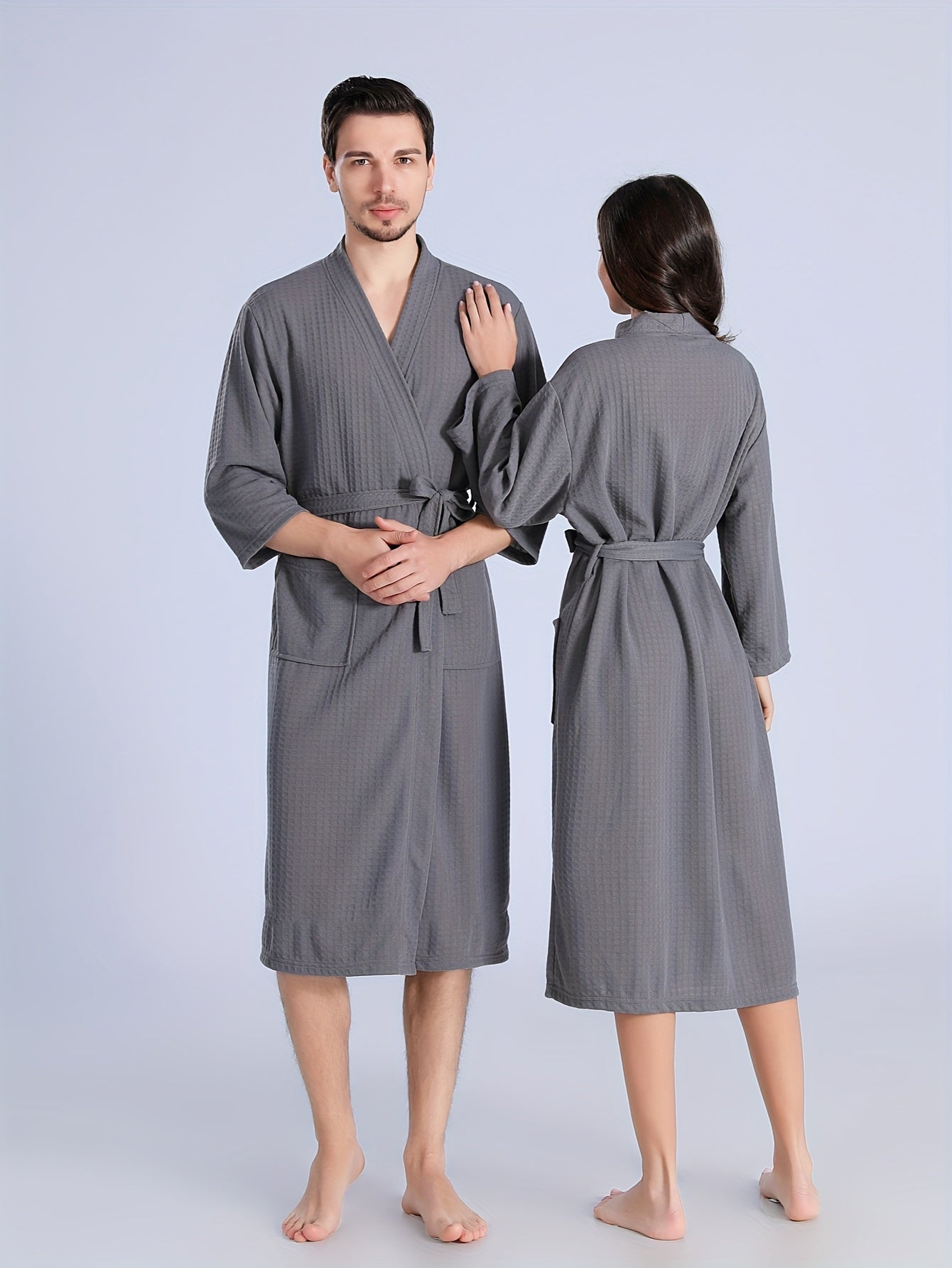 Men's Breathable Comfy Solid Color Thin Style Robe For Home Pajamas Wear Nightgown Sets After A Bath For Spring And Summer