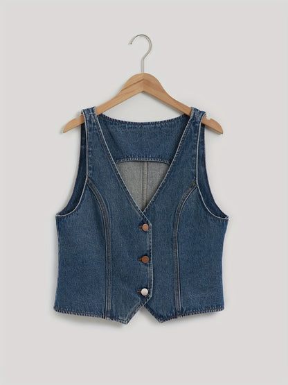 Women's Denim Vest, Sexy V-Neck Sleeveless Jean Waistcoat, Fashion Crop Top, Casual Summer Vest