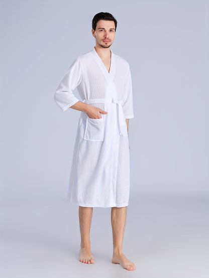 Men's Breathable Comfy Solid Color Thin Style Robe For Home Pajamas Wear Nightgown Sets After A Bath For Spring And Summer