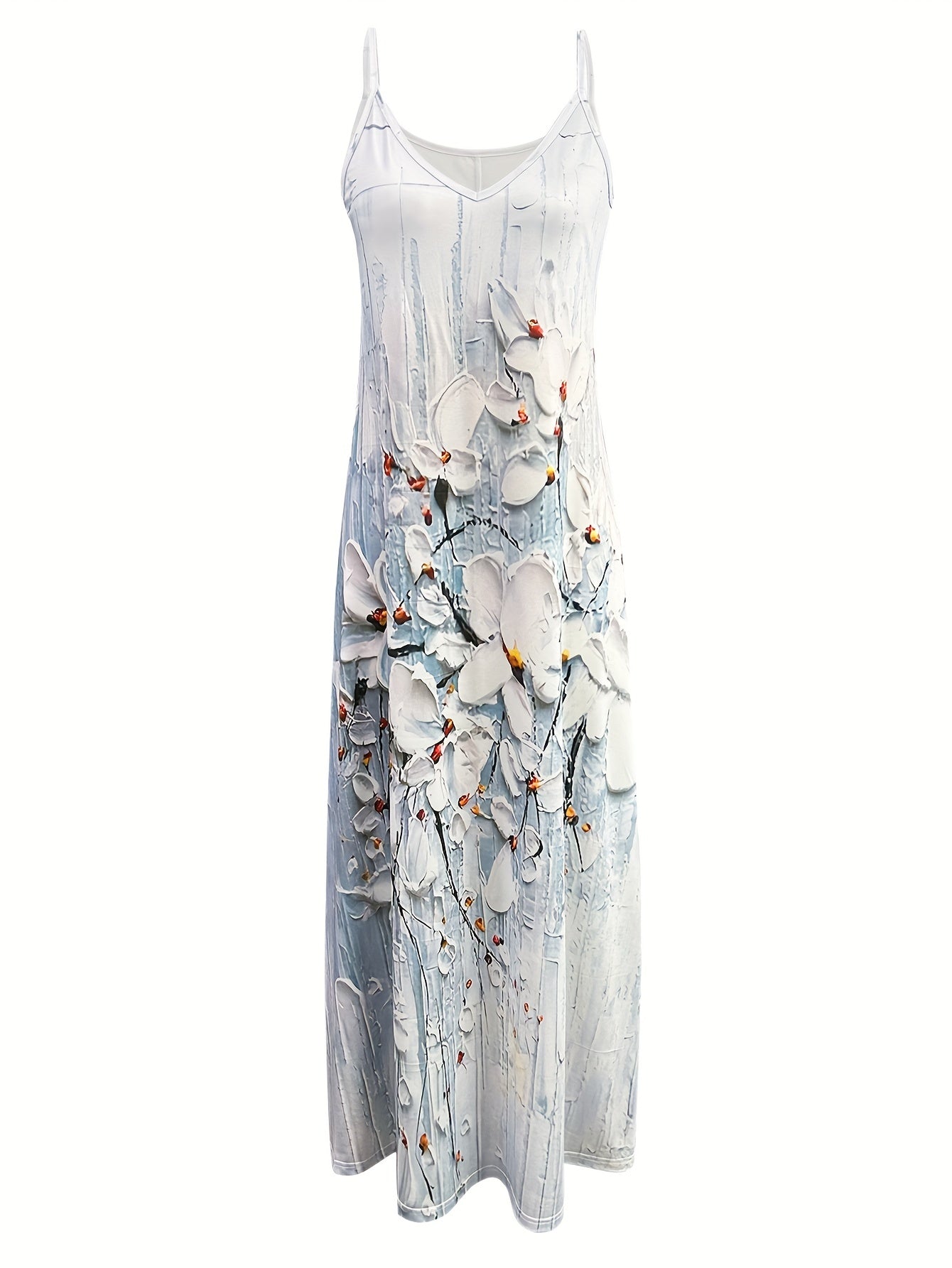 IKEARLAX Boho Chic Sleeveless Maxi Dress - Breezy Floral V-Neck Design with Adjustable Straps for Summer Elegance