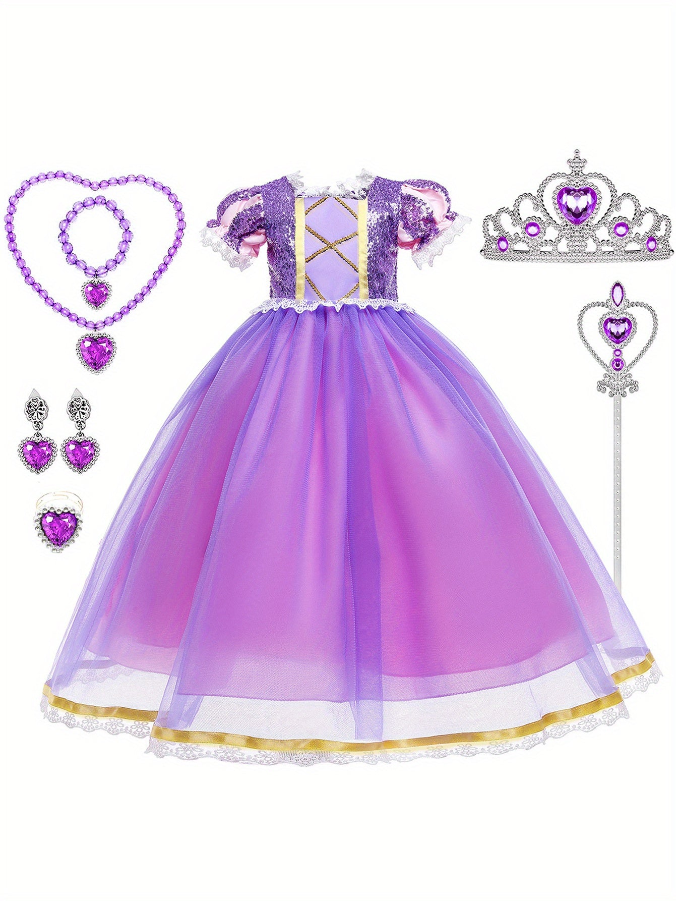 Girl's Princess Dress With Accessories Set, Multiple Choices, Fairy Tale Character Cosplay Costume, Kids Clothes For Halloween Holiday Party Prom Birthday Performance, As Gift