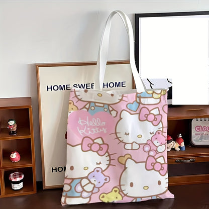 Kawaii Hello Kitty Tote Bag - Fashionable Anime Shoulder Bag with Adorable Design, Spacious for Books & Shopping, Perfect for School & Casual Wear