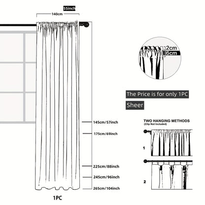 1-Panel Japanese Style Hollow Striped Sheer Curtain - Exquisite Crochet Style Argyle Pattern Design with Delicate Textures, Rod Pocket Curtain for Easy Installation and Smooth Sliding, Simple yet Elegant Design - Perfect for Adding a Touch of Elegance to