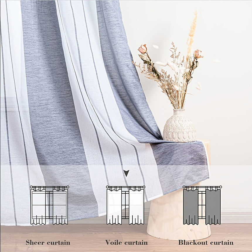 1pc Elegant Striped Pattern Sheer Tulle Panels - Perforated Curtains for Living Room and Bedroom Blinds with Filtered Light and Privacy - Easy to Install and Maintain