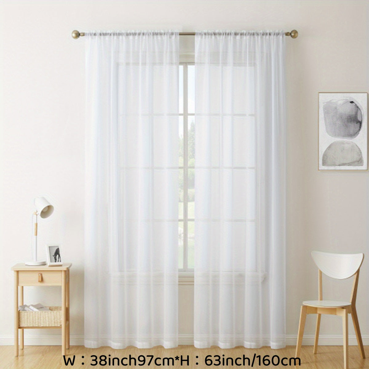 2pcs Sheer Curtain Voile Window Treatment Rod Pocket Curtain Panels For Kitchen, Bedroom And Living Room Home Decor