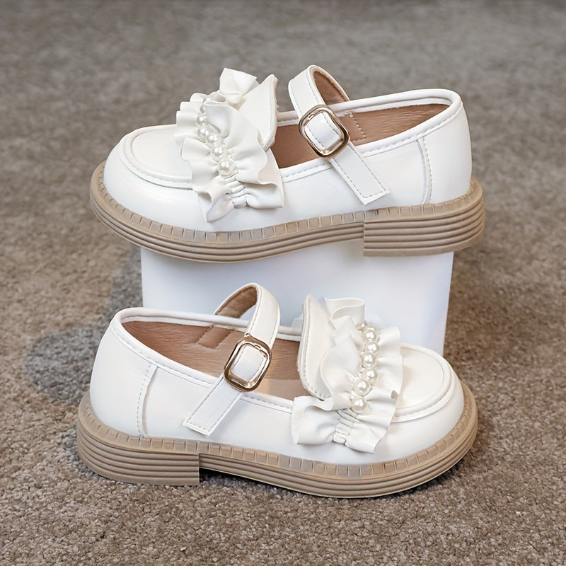 Chic & Comfy Girls' Princess Shoes - Cute Bowknot, Solid Color, All-Season with Hook-and-loop Fastener Closure, Faux Leather