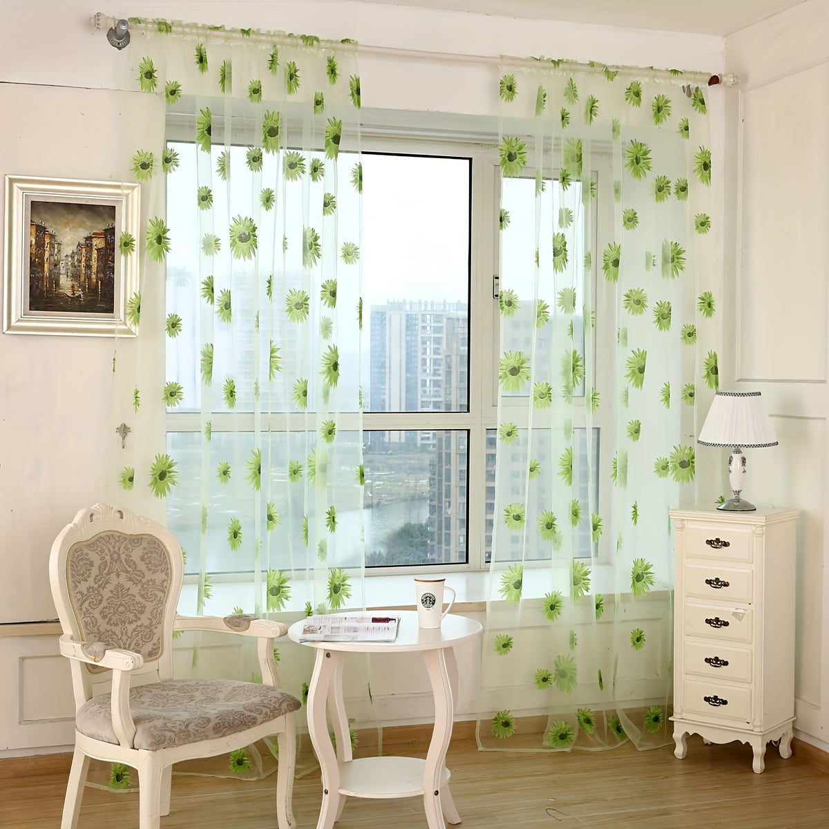 Brighten Up Any Room with This Sunflower Sheer Curtain - Light-Filtering, Rod Pocket Design, Perfect for Living Room, Bedroom, Kitchen - 1pc