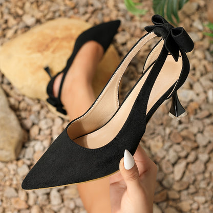 Chic Bowknot Stiletto Heels - Elegant Point Toe Dress Pumps with Fashion Cutout Design - Slip-On Luxury for Sophisticated Style