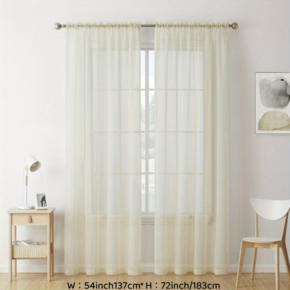 2pcs Sheer Curtain Voile Window Treatment Rod Pocket Curtain Panels For Kitchen, Bedroom And Living Room Home Decor