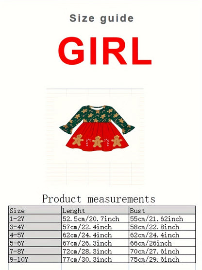 1pc - Brother And Sister Matching Clothes - Christmas Candy Cane Gingerbread Print, Boys Long Sleeve T-shirt, Girls Long Sleeve Dress, Autumn/Winter Daily And Outdoor Wear, Ideal Gifts For Christmas Party - NOT MULTI-PACKS, PLEASE PURCHASE SEPARATELY