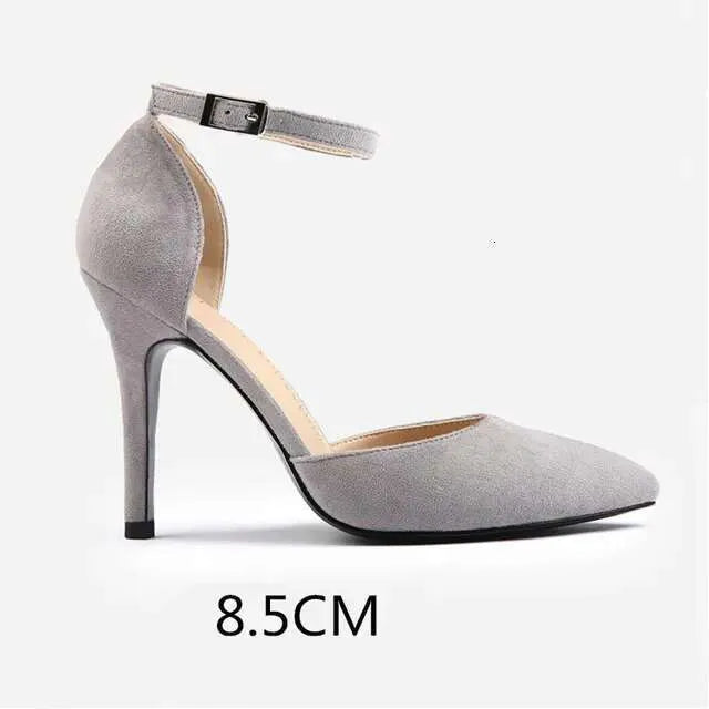 Black/ Red/Gray/Apricot Gladiator Women Pumps Flock Pointed Toe High Sexy Lady Shoes Thin Heels Chaussure Femme Autumn Kq8