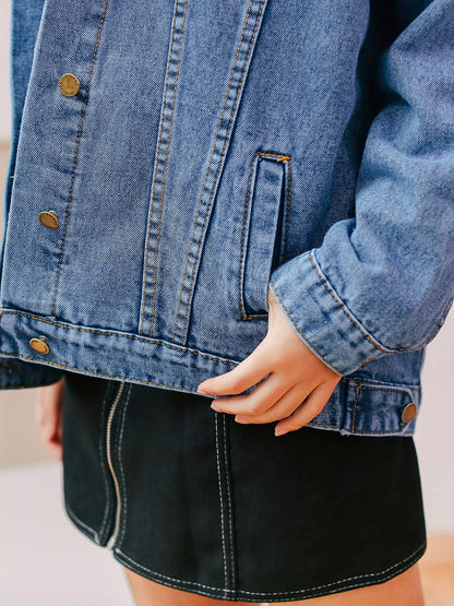 Hoodie Hat Oversized Long Denim Jacket, Flap Pockets Long Sleeve Denim Coat, Women's Denim & Clothing