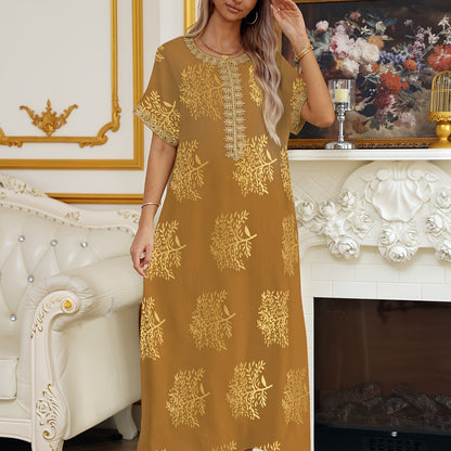 Long Sleeveless Crew Neck Maxi Abaya Dress - Stylish Tribal Pattern, Micro Elastic Polyester Fabric, Elegant Middle East Style - Perfect for All Seasons