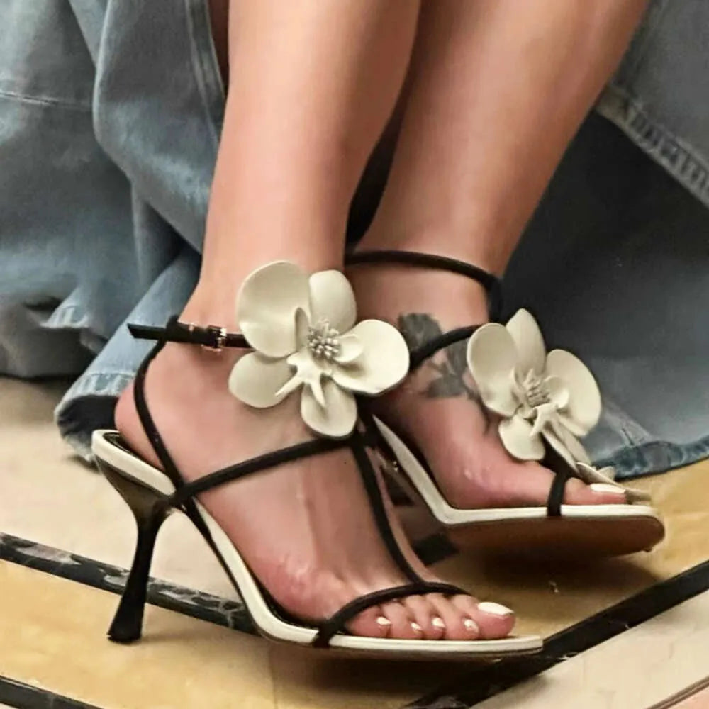 Flower Designer High Heels Fashion Female  Summer Slingback Sandals Women Brand Party Dress Shoes Pumps