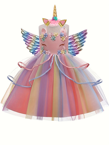 Mystical Unicorn Princess Tutu Dress - Sleeveless, Embroidery, Mesh, Party-Perfect, Performance-Ready Gift for Girls - Dreamy, Whimsical, and Enchanting