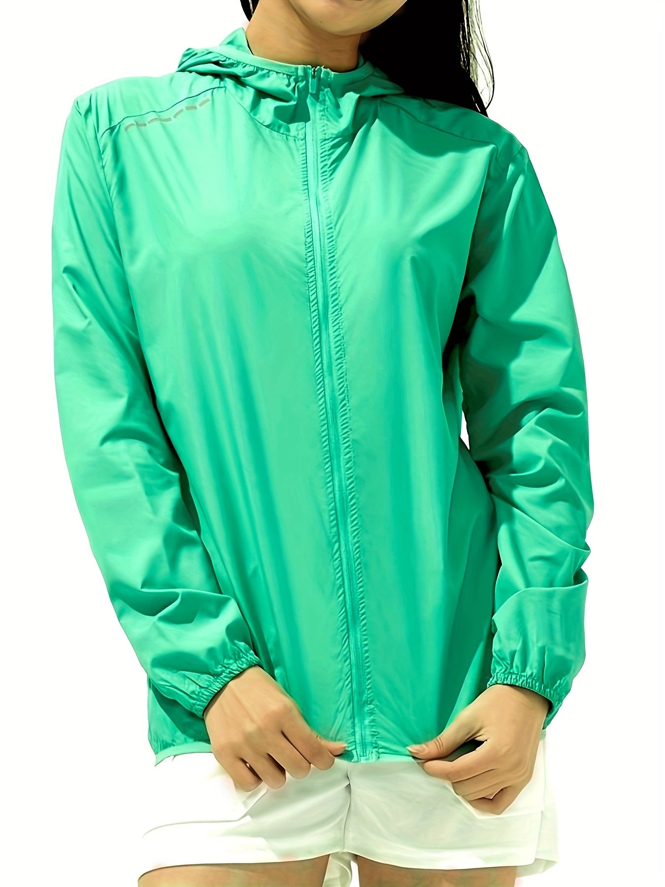 Women's Lightweight Zipper Hooded Sun Protection Shirt - Breathable, Quick-Drying, Non-Stretch Polyester Top for Outdoor Sports, Camping, Hiking, and Mountaineering - Hand Wash Only, Semi-Sheer Solid Color Design