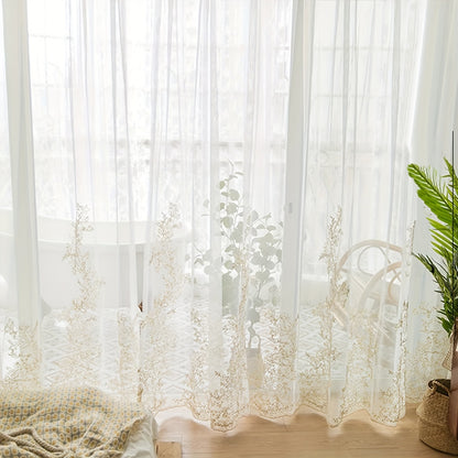 1pc Romantic White Fairy Gauze Curtain - Exquisite French Embroidered Sheer Curtain with Delicate Lace Patterns for Elegant Home Decor, Perfect for Living Room, Balcony, Bedroom, and Classroom Supplies