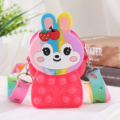 Adorable Rabbit Silicone Bag: Lightweight, Water-Resistant Jelly Purse with Zip Pocket & Lanyard - Perfect Cartoon Gift for Girls