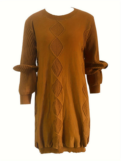 Rich Color Lantern Sleeve Knit Dress - Soft, Cozy, and Effortlessly Casual with Flattering Sleeves and Classic Crew Neck - Perfect for Chilly Fall and Winter Seasons, Designed Exclusively for Women