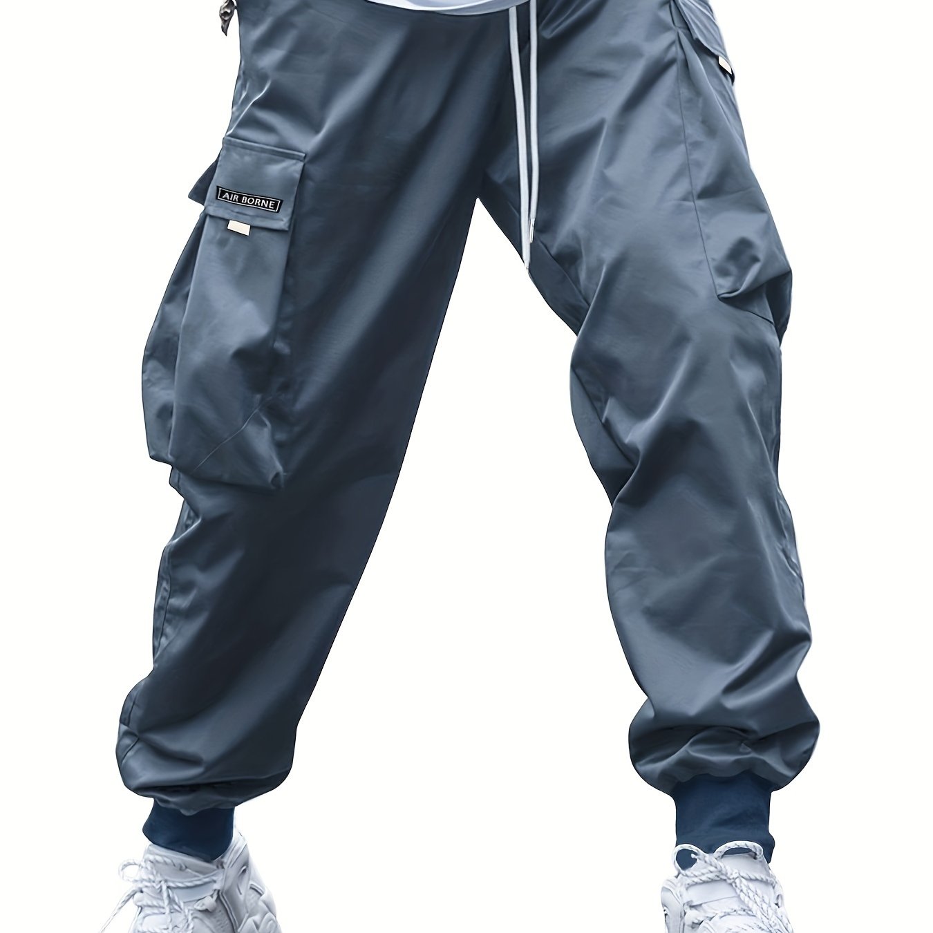 Men's Letters Pattern Solid Color Jogger Cargo Pants, Casual Comfy Multi-pocket Baggy Outdoor Trousers As Gift