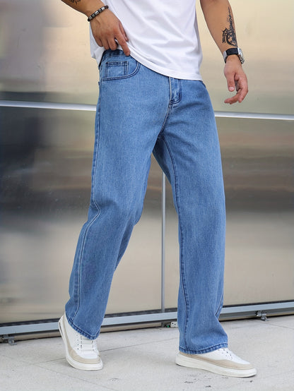 Comfortable Wide Leg Cotton Blend Pants for Men - Soft, Breathable, and Stylish for All Seasons - Casual Denim Pants for Everyday Wear