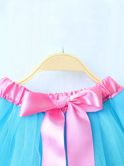 Girls Color Block Tutu Skirts, Bowknot Design Mermaid Costume Skirts Party Dance Ballet Skirts Kids Clothes