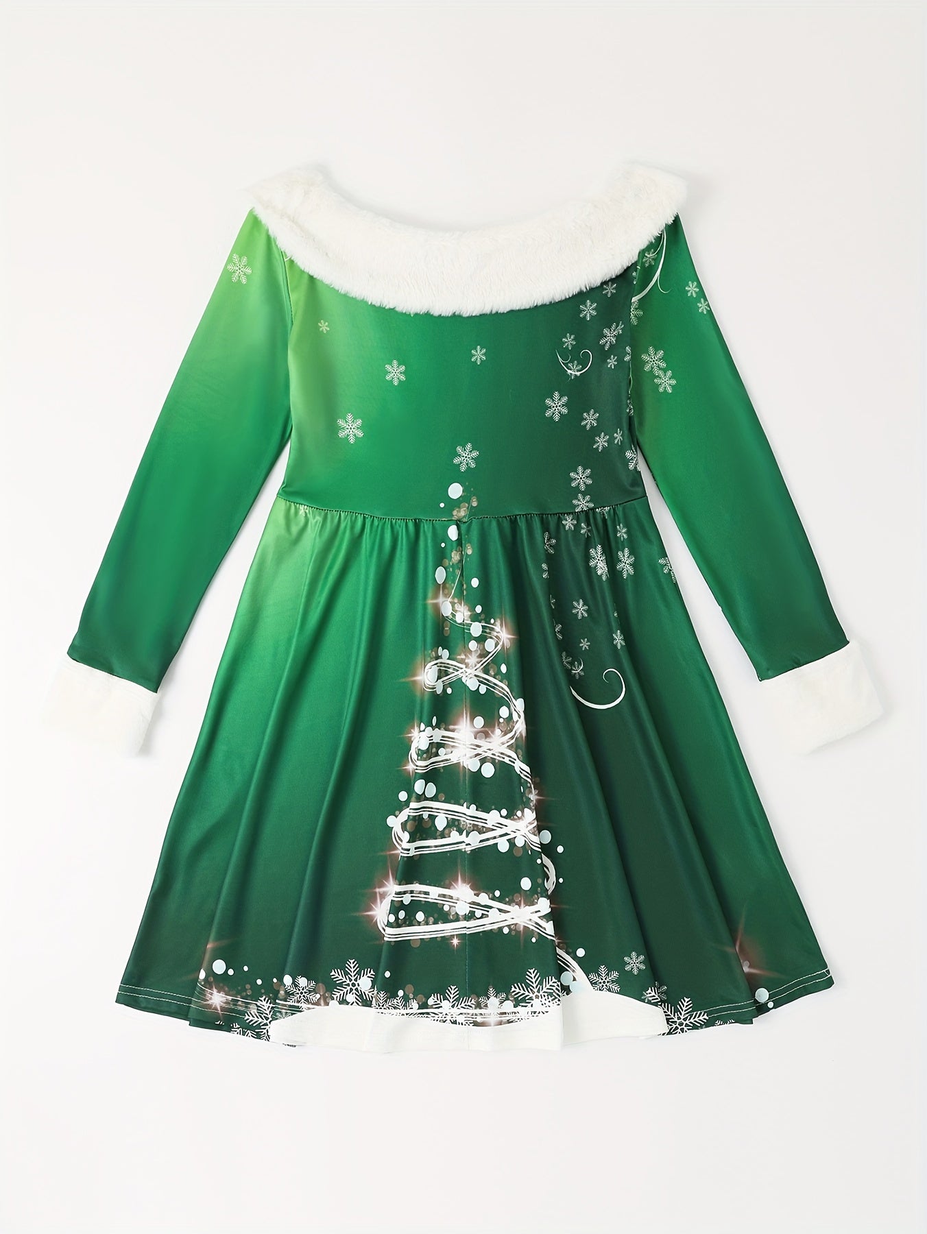 Comfy & Casual Girls' Shiny Bow Christmas Tree Print Dress for Christmas Gift