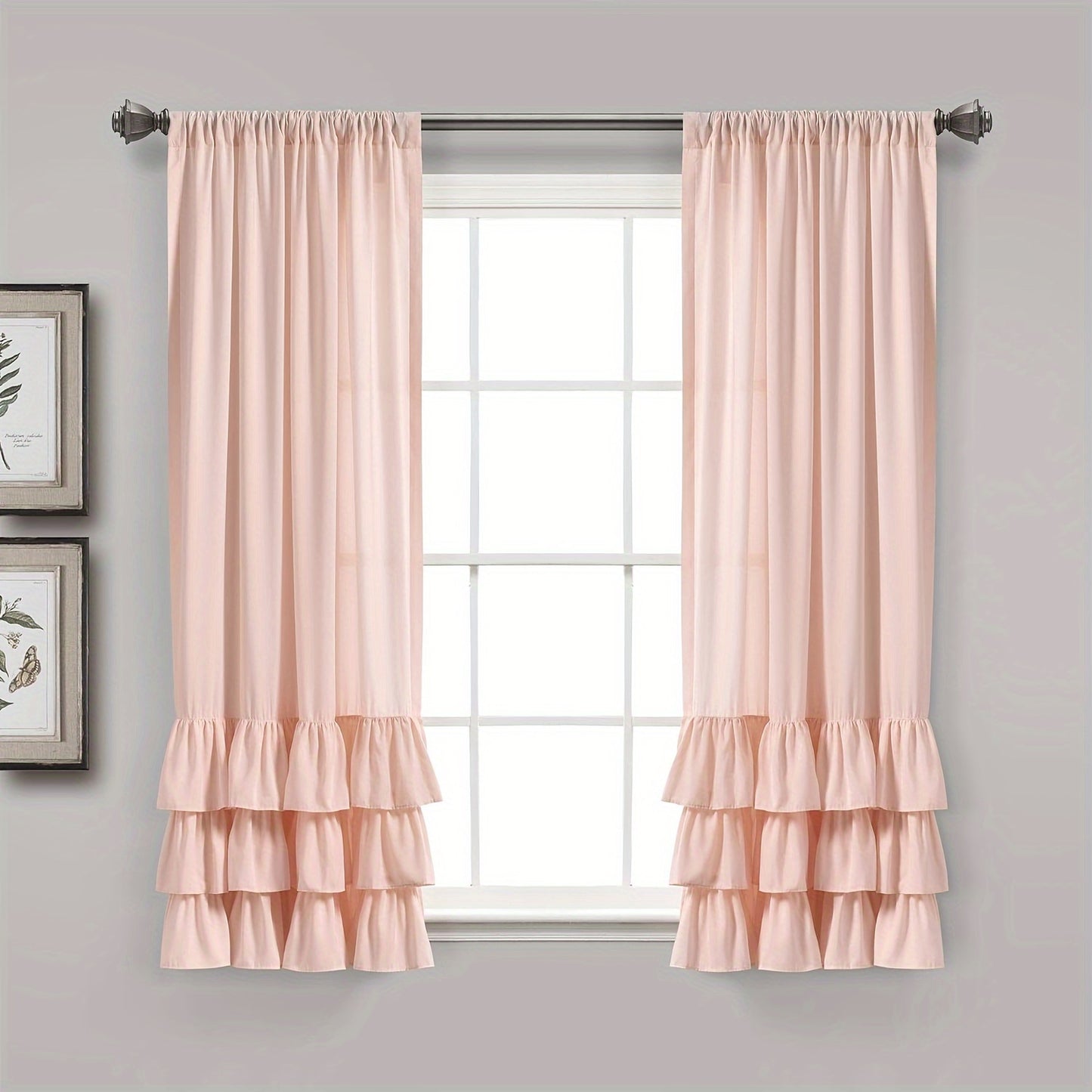 2pcs Heavy Duty Ruffle Curtains, Decorative Curtains For Living Room, Office Home Decor