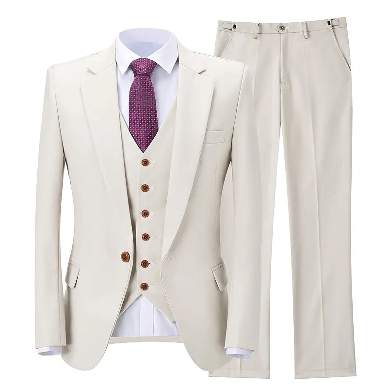 Classy Beige Wedding Tuxedos Suits Slim Fit Bridegroom For Men 3 Pieces Groomsmen Formal Business Outfits Party (Jacket+Vest+Pants)